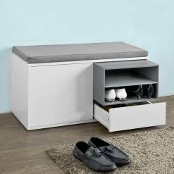 SoBuy Hallway Shoe Storage Bench Cabinet With Cushion, FSR37-W