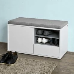 SoBuy Hallway Shoe Storage Bench Cabinet With Cushion, FSR37-W -SOBUY Shop 7564832 3
