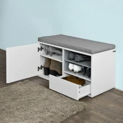 SoBuy Hallway Shoe Storage Bench Cabinet With Cushion, FSR37-W -SOBUY Shop 7564832 4