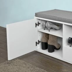 SoBuy Hallway Shoe Storage Bench Cabinet With Cushion, FSR37-W -SOBUY Shop 7564832 5