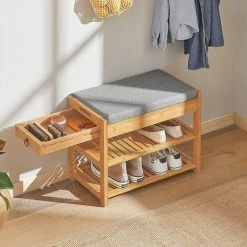 SoBuy Bamboo Padded Hallway Shoe Rack Seat Bench With Storage Drawer,FSR49-N -SOBUY Shop 7564837 3