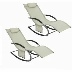SoBuy 2 Sets Outdoor Patio Recliner Sun Lounger Rocking Chair Beige,OGS28-MIx2