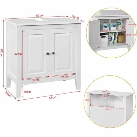 SoBuy White Wood Under Sink Basin Bathroom Storage Cabinet Unit, FRG202-W 2 SoBuy White Wood Under Sink Basin Bathroom Storage Cabinet Unit, FRG202-W - Image 2