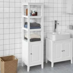 SoBuy Floor Standing Tall Boy Bathroom Storage Cabinet Unit, White, FRG205-W