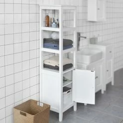 SoBuy Floor Standing Tall Boy Bathroom Storage Cabinet Unit, White, FRG205-W -SOBUY Shop 7900993 3