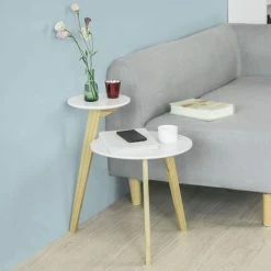 SoBuy 2 Tiers Round Wooden Side Table, Tea Coffee Table, End Table,FBT53-WN -SOBUY Shop 7900998 3