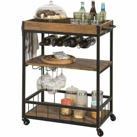 SoBuy Industrial Vintage Wood Metal 3 Tiers Kitchen Serving Trolley FKW56-N 1 SoBuy Industrial Vintage Wood Metal 3 Tiers Kitchen Serving Trolley FKW56-N