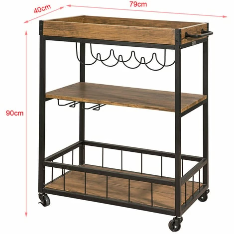 SoBuy Industrial Vintage Wood Metal 3 Tiers Kitchen Serving Trolley FKW56-N 2 SoBuy Industrial Vintage Wood Metal 3 Tiers Kitchen Serving Trolley FKW56-N - Image 2