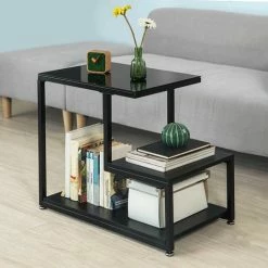 SoBuy Glass Top Side Coffee Table With Storage Shelf Black FBT65-SCH -SOBUY Shop 8230481 3