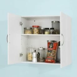 SoBuy White Kitchen Bathroom Wall Unit With Double Doors FRG231-W -SOBUY Shop 8384476 3