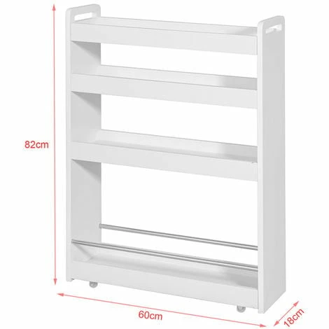 SoBuy White 4 Tiers Slide Out Storage Tower Rack On Wheels,NSR01-W 2 SoBuy White 4 Tiers Slide Out Storage Tower Rack On Wheels,NSR01-W - Image 2
