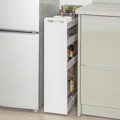 SoBuy White 4 Tiers Slide Out Storage Tower Rack On Wheels,NSR01-W 3 SoBuy White 4 Tiers Slide Out Storage Tower Rack On Wheels,NSR01-W - Image 3