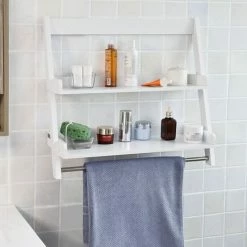 SoBuy White Wood Wall Mounted Storage Rack Bathroom Towel Rail FRG117-W -SOBUY Shop 8489628 3