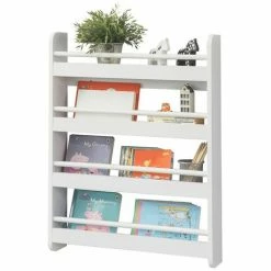 SoBuy Wall White Wood 4 Tiers Kids Storage Shelving Bookcase Rack KMB08-K-W