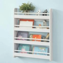 SoBuy Wall White Wood 4 Tiers Kids Storage Shelving Bookcase Rack KMB08-K-W -SOBUY Shop 9500464 3